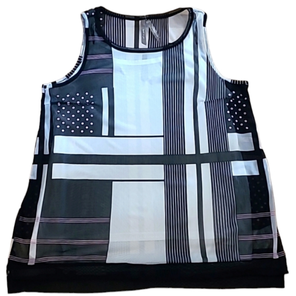 NWT Pennigtons Sleeveless Blouse Black White Pink